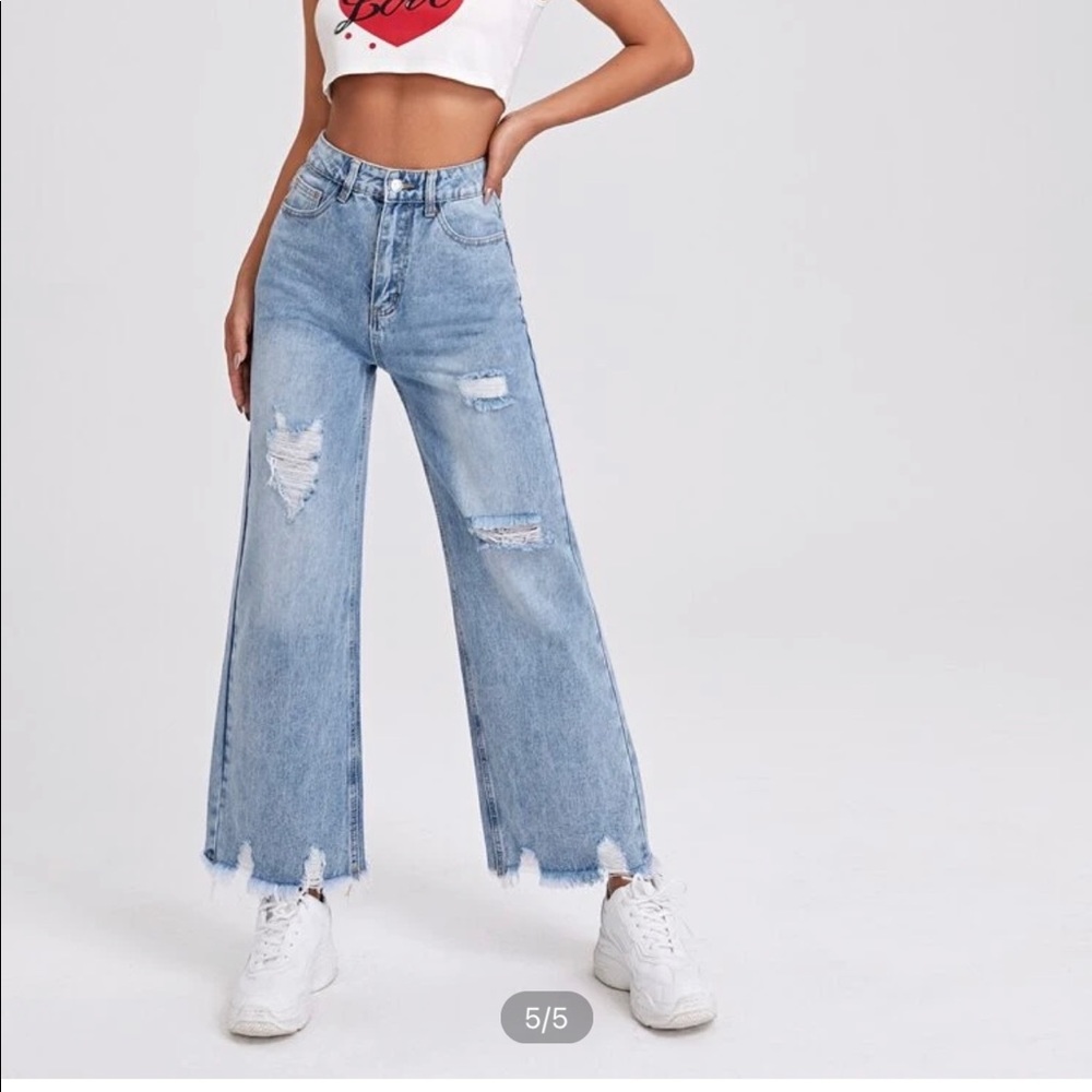 High Waisted Ripped Wide Leg Jeans SHEIN